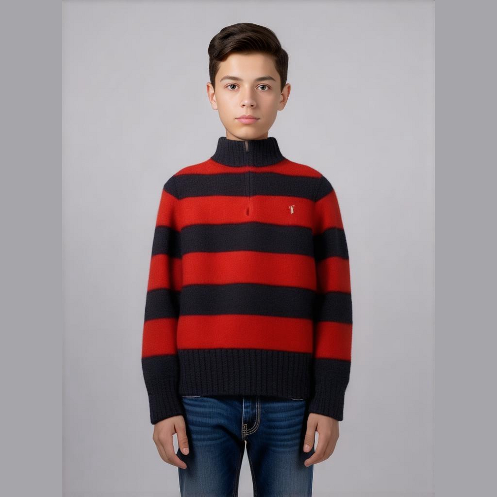 Polo Ralph Lauren Boy's Size 6 Navy & Red Stripe 3/4 Zip Knit Preppy Sweater